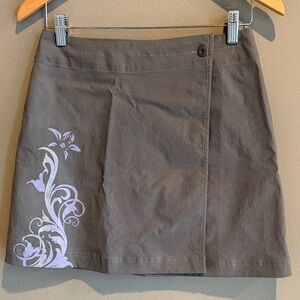 Sahalie Gray Wrap Skirt with Lavender Floral Accent